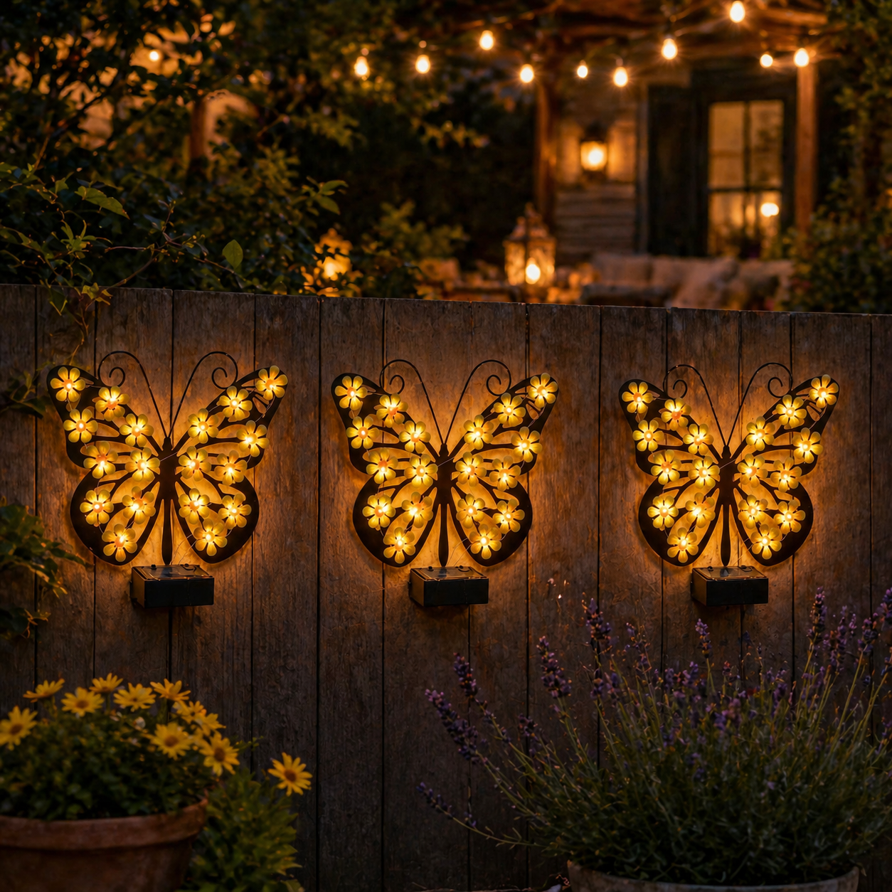 Solar Metal Black Butterfly LED Garden Wall Light
