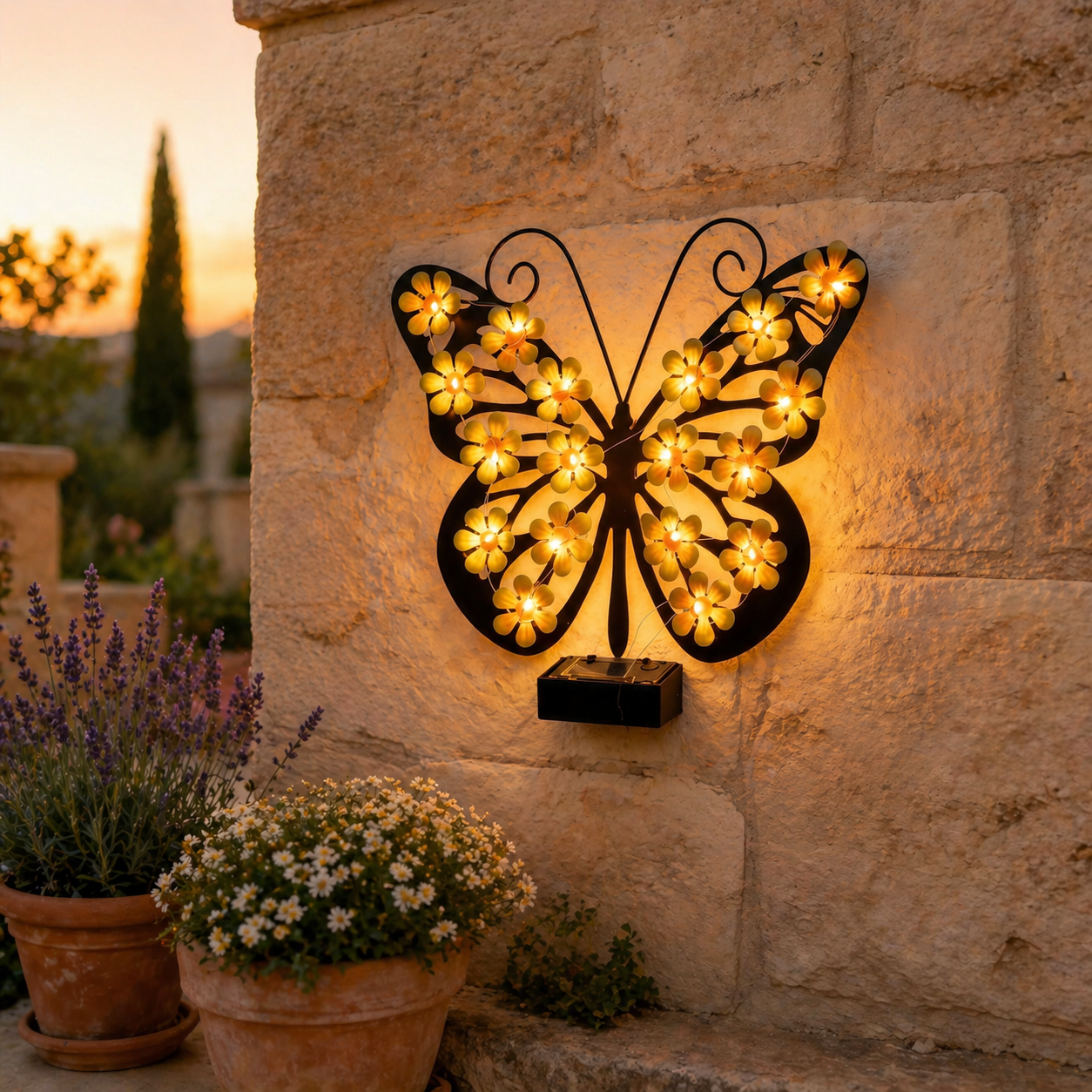Solar Metal Black Butterfly LED Garden Wall Light