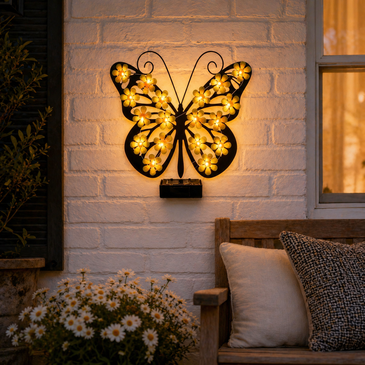 Solar Metal Black Butterfly LED Garden Wall Light