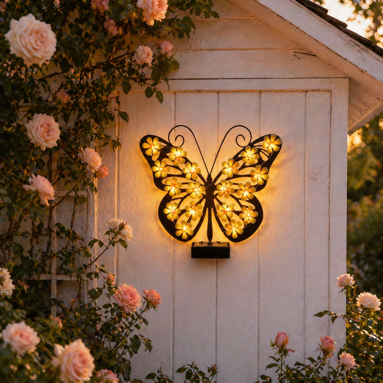 Solar Metal Black Butterfly LED Garden Wall Light