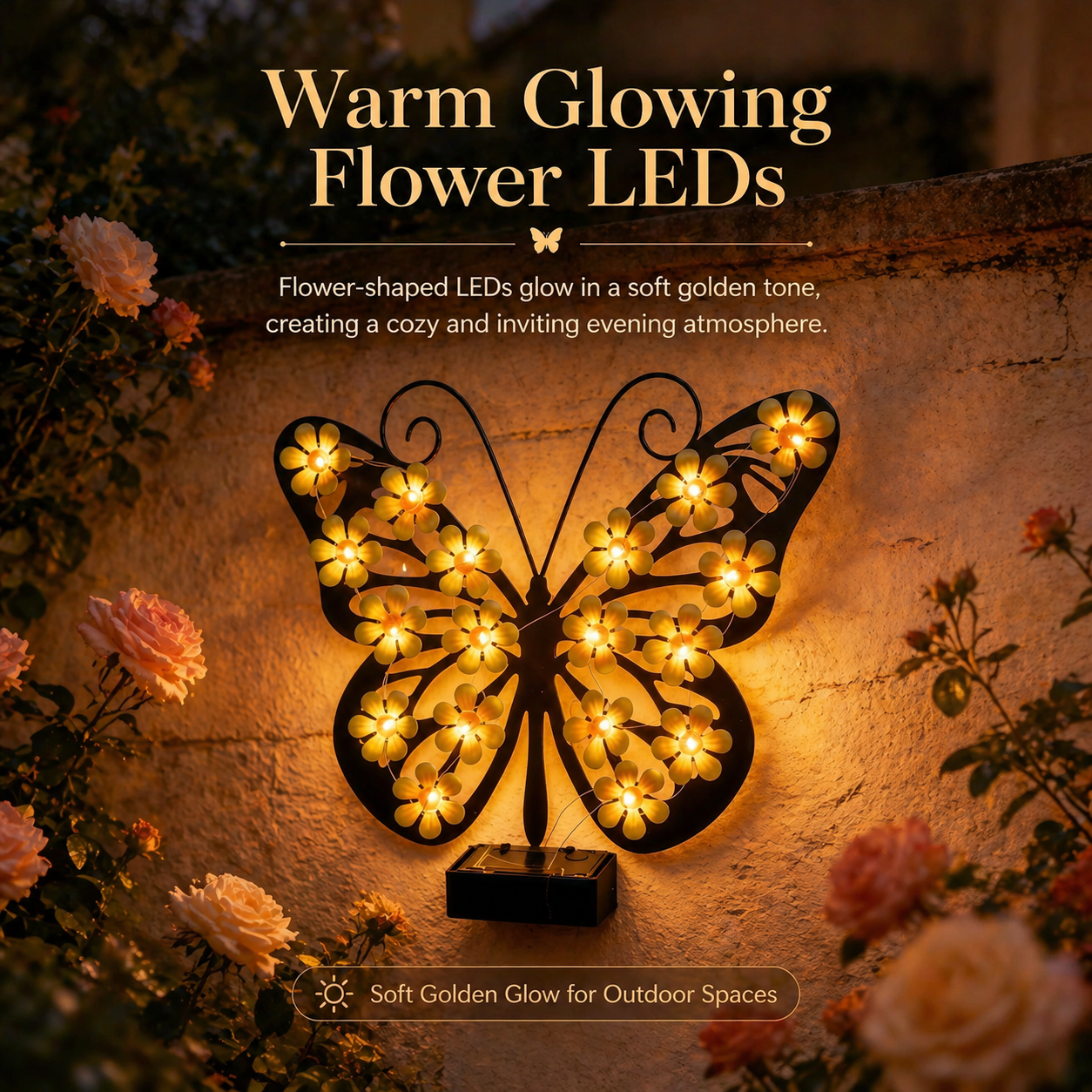 Solar Metal Black Butterfly LED Garden Wall Light