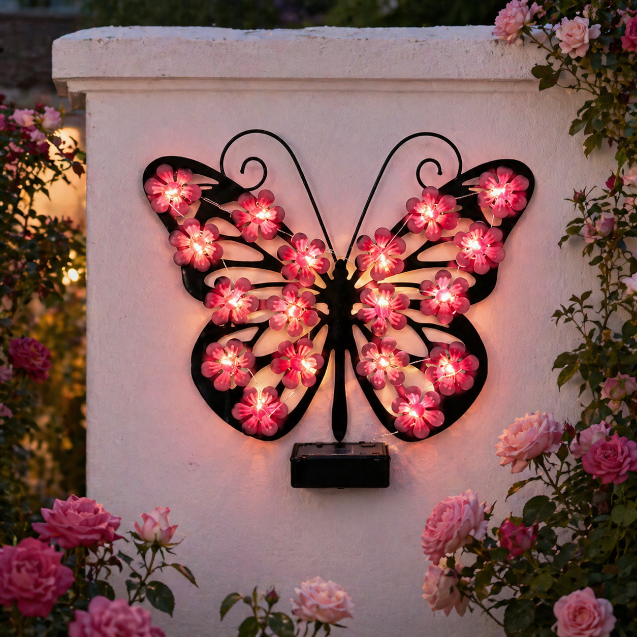 Solar Metal Black Butterfly LED Garden Wall Light
