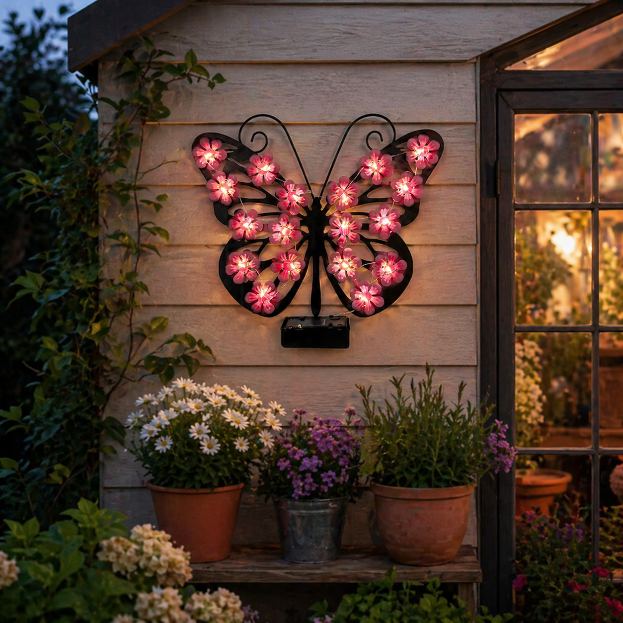 Solar Metal Black Butterfly LED Garden Wall Light
