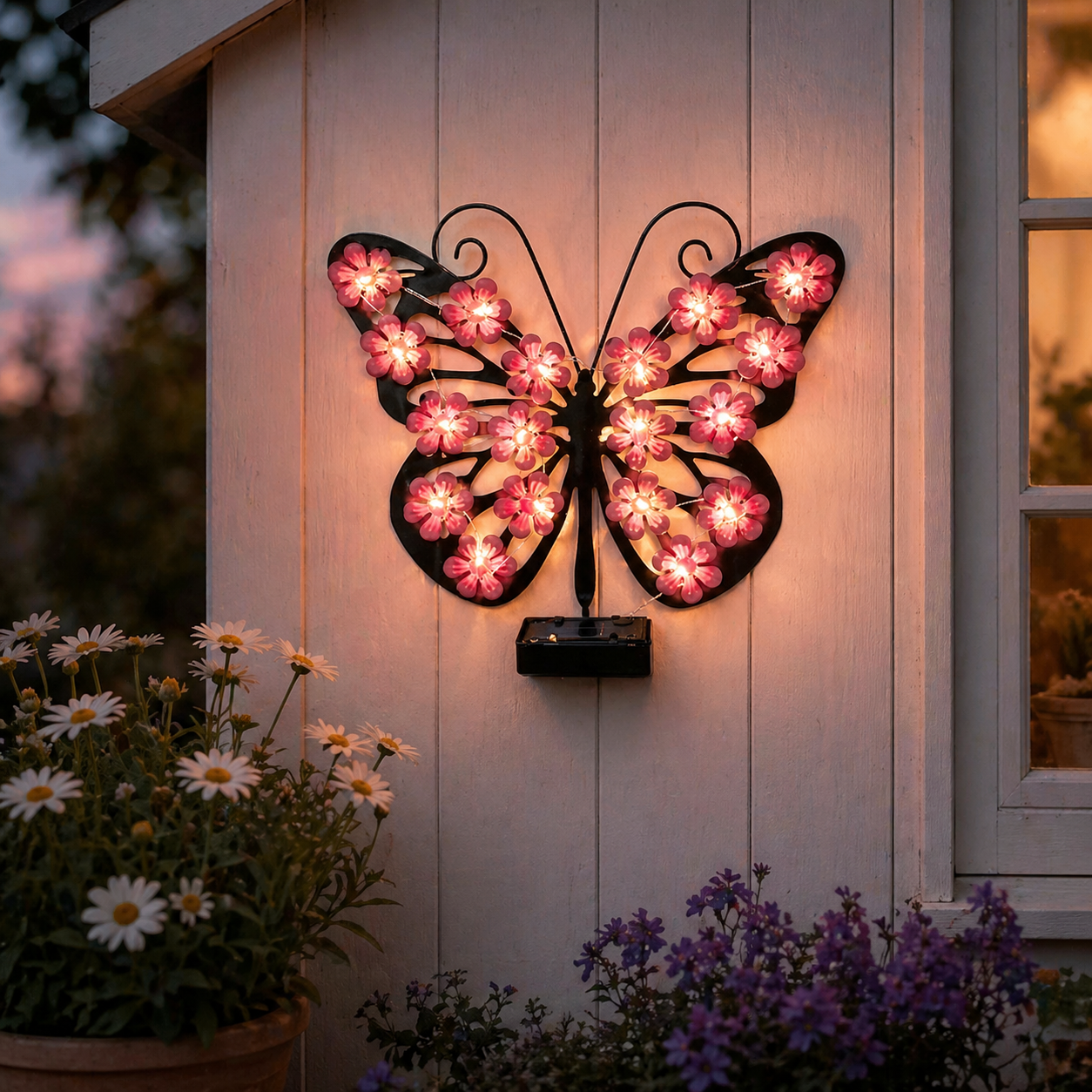Solar Metal Black Butterfly LED Garden Wall Light