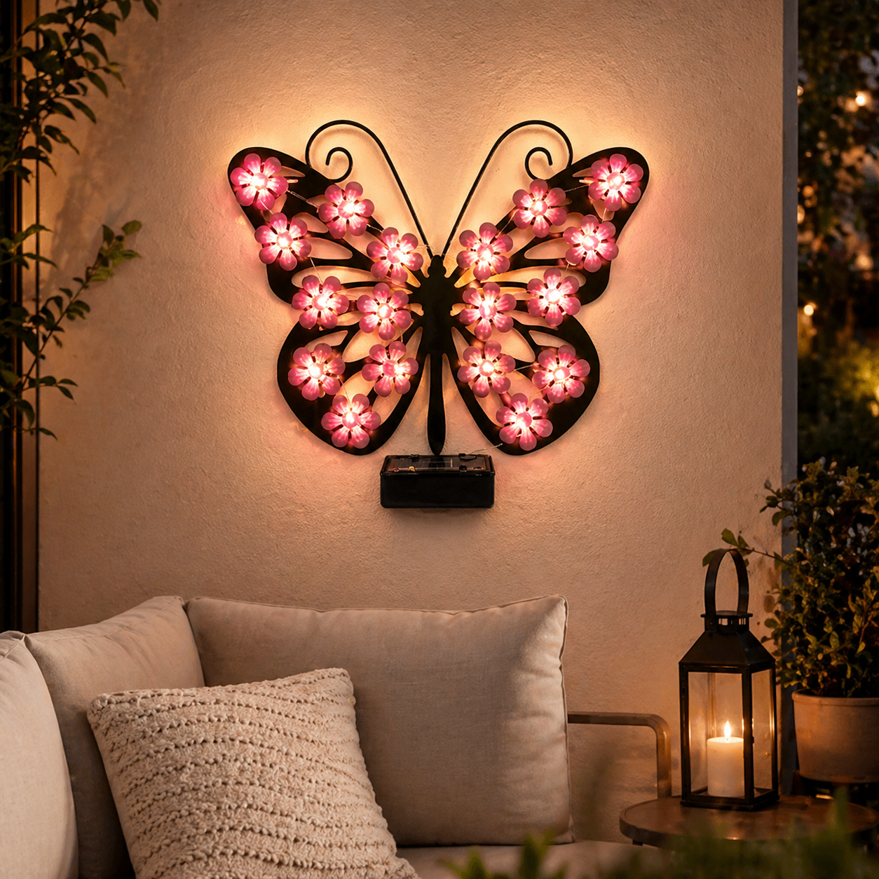 Solar Metal Black Butterfly LED Garden Wall Light