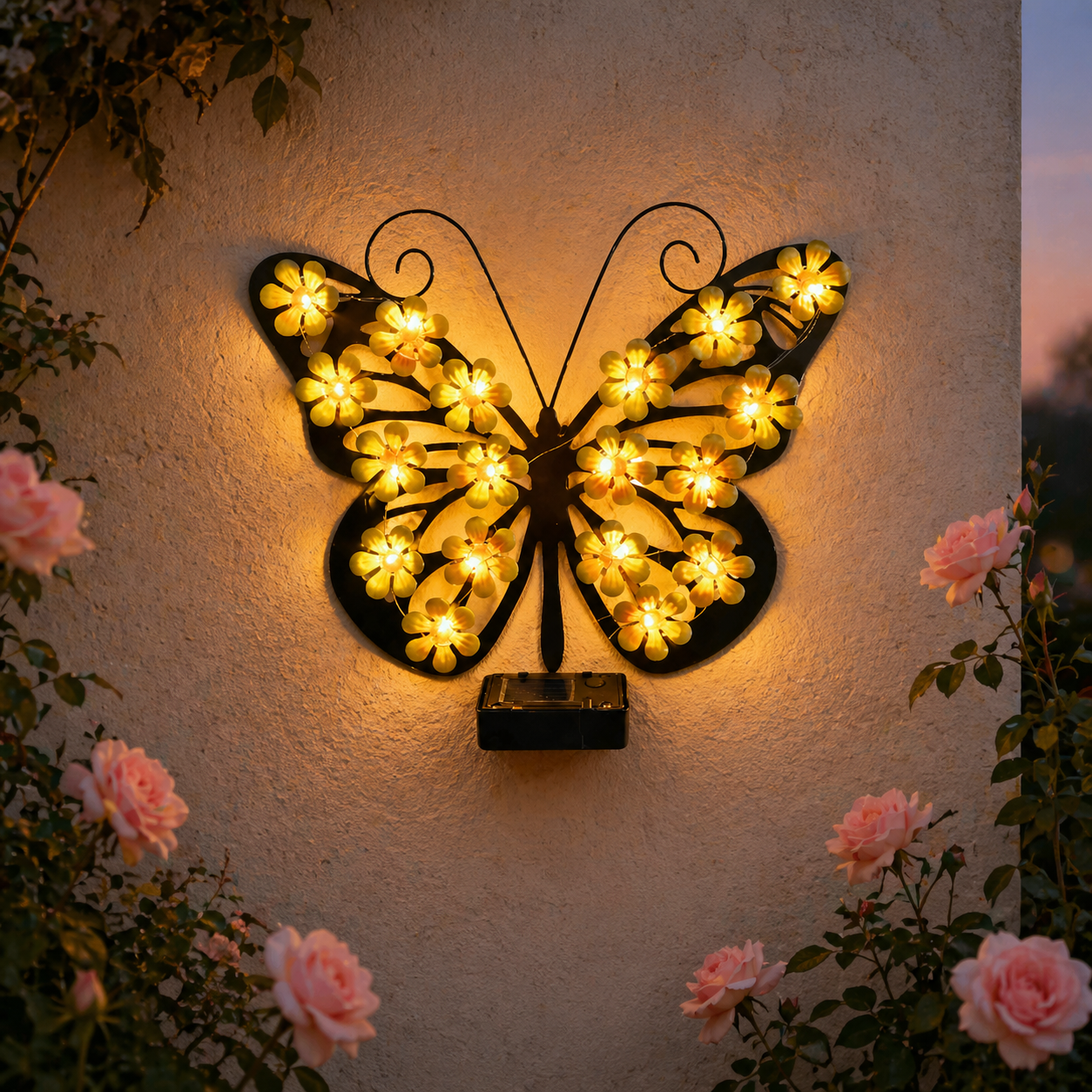 Solar Metal Black Butterfly LED Garden Wall Light