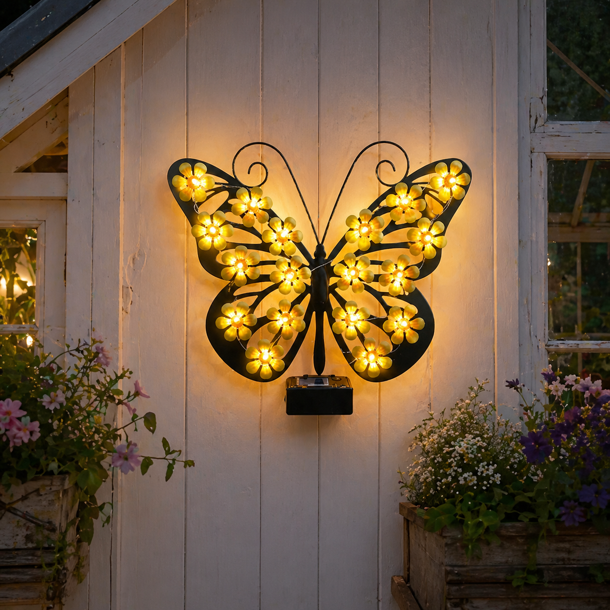 Solar Metal Black Butterfly LED Garden Wall Light