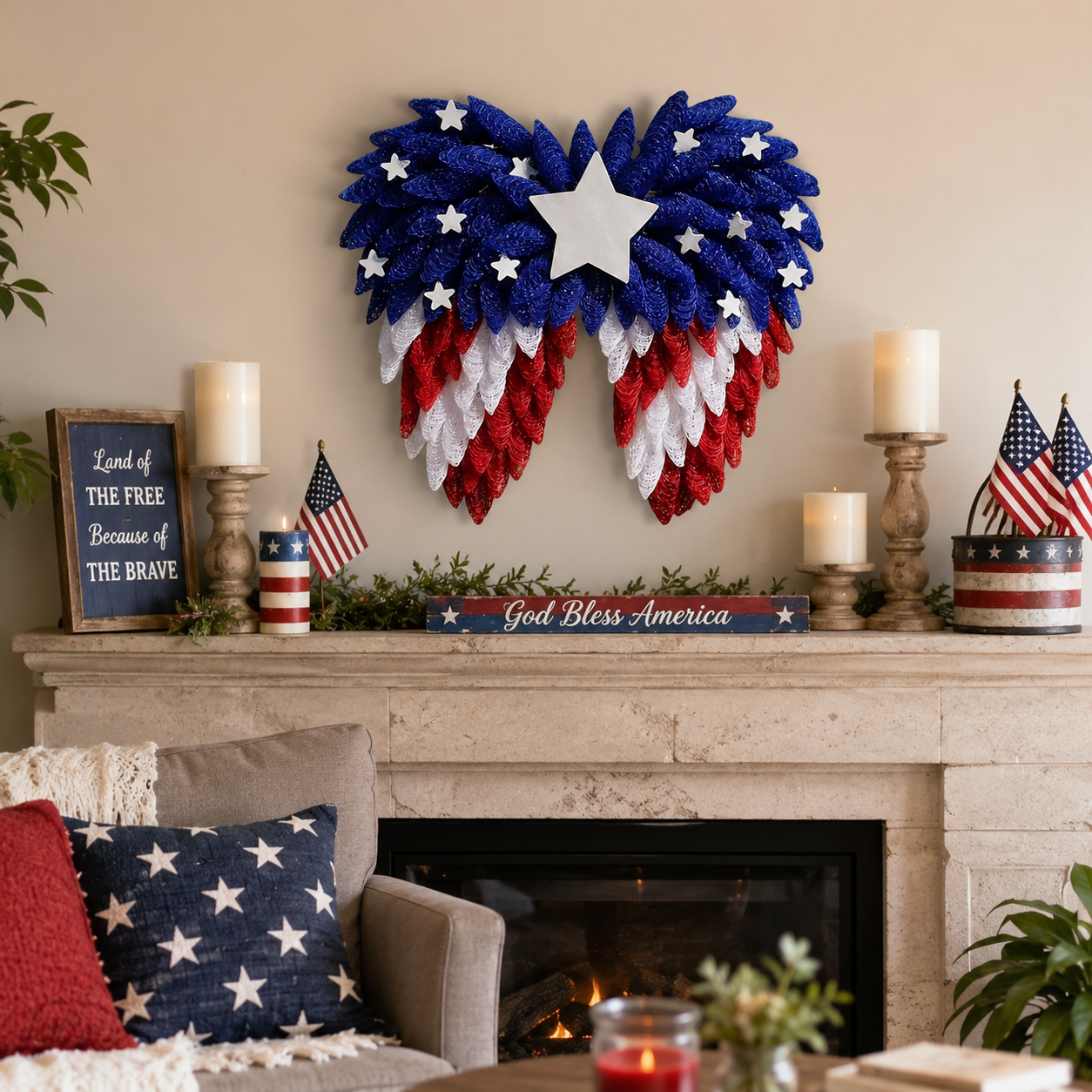 4th of July Patriotic Eagle Wing Door Wreath