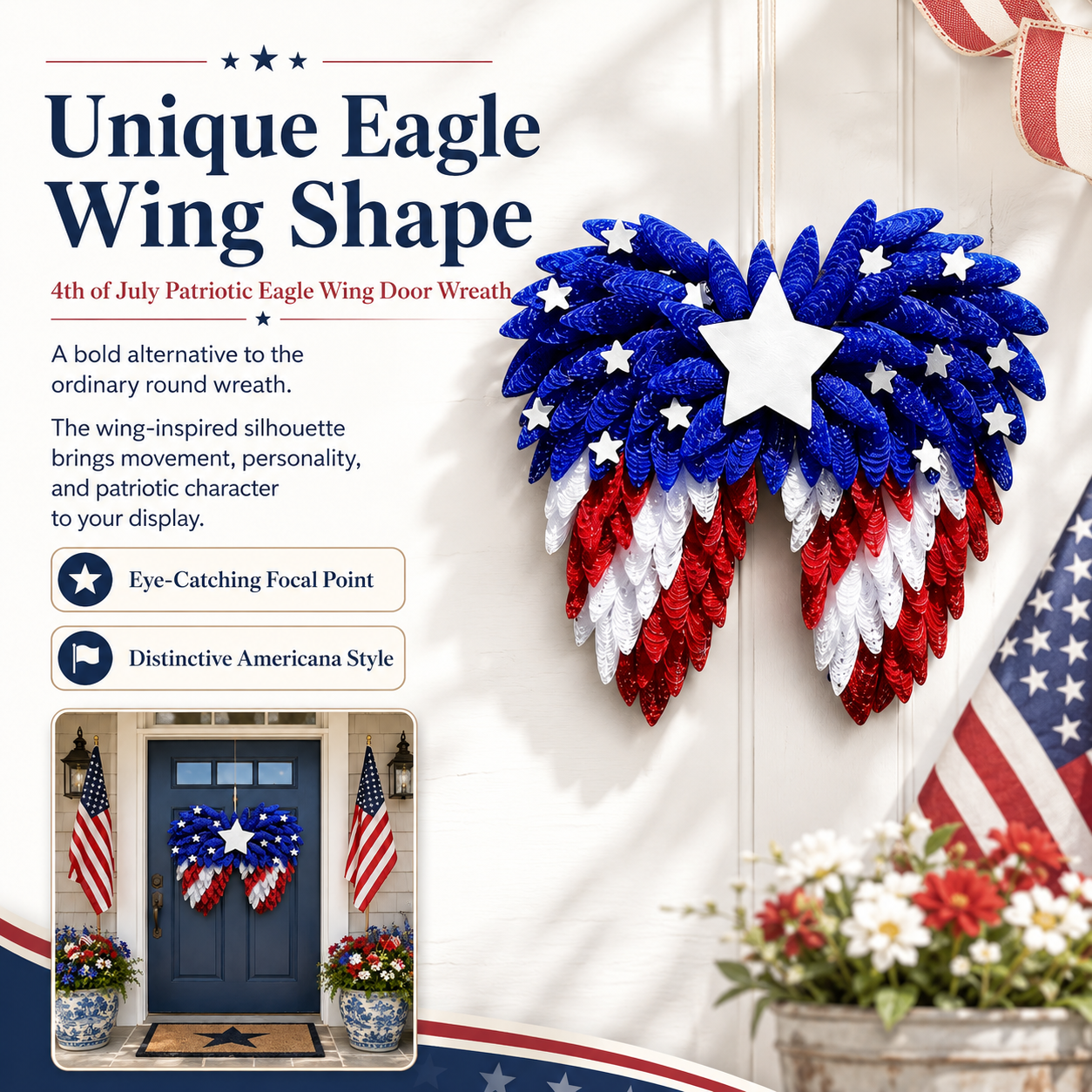 4th of July Patriotic Eagle Wing Door Wreath
