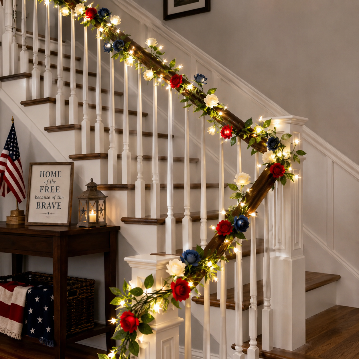Lighted Patriotic Rose Garland