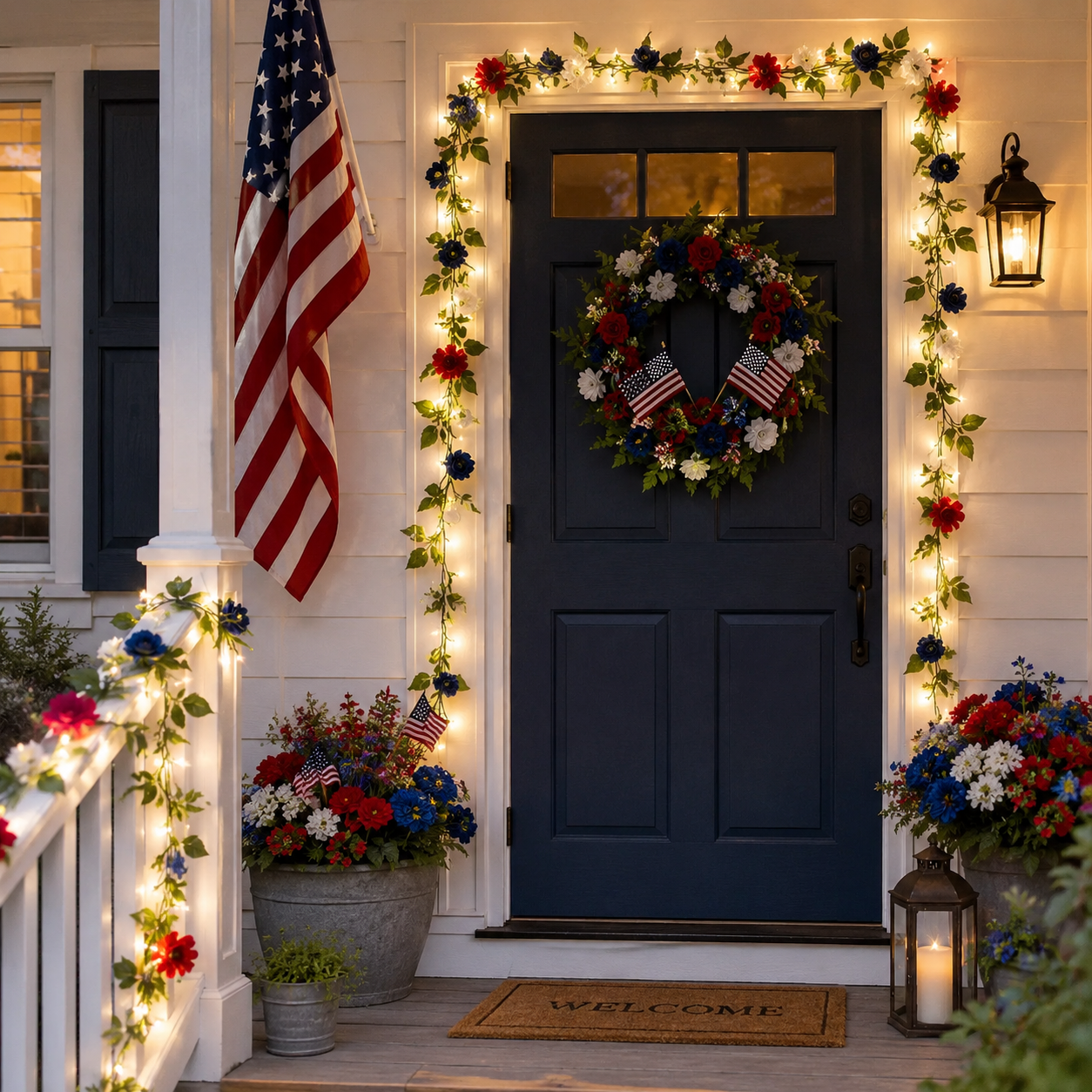 Lighted Patriotic Rose Garland