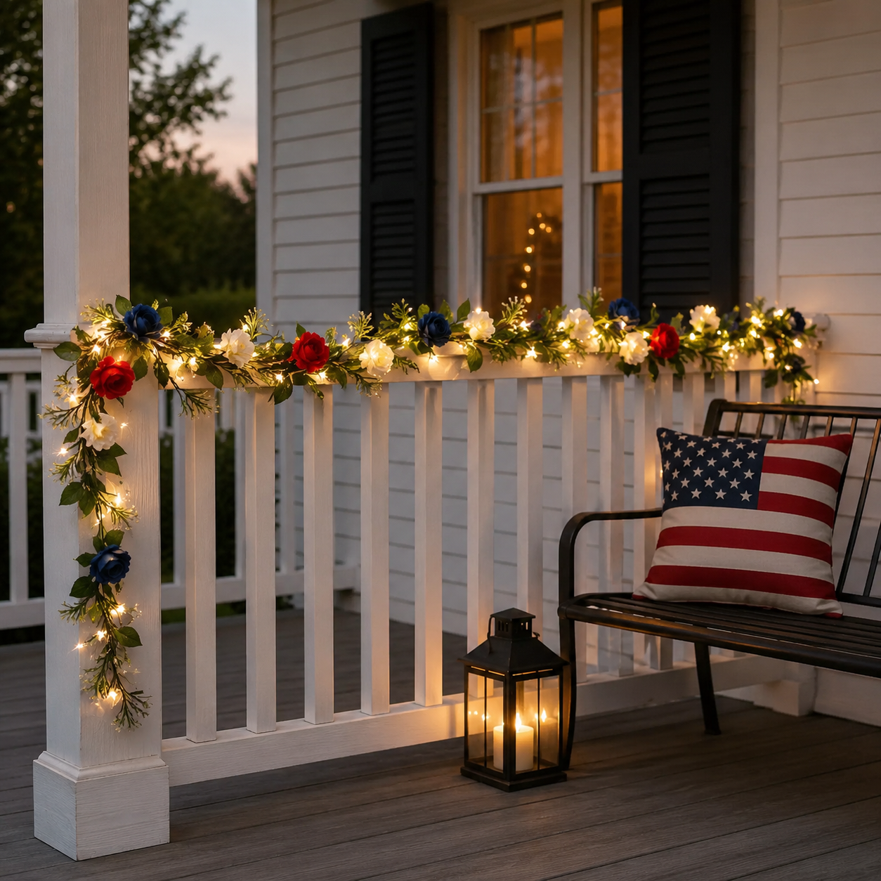 Lighted Patriotic Rose Garland