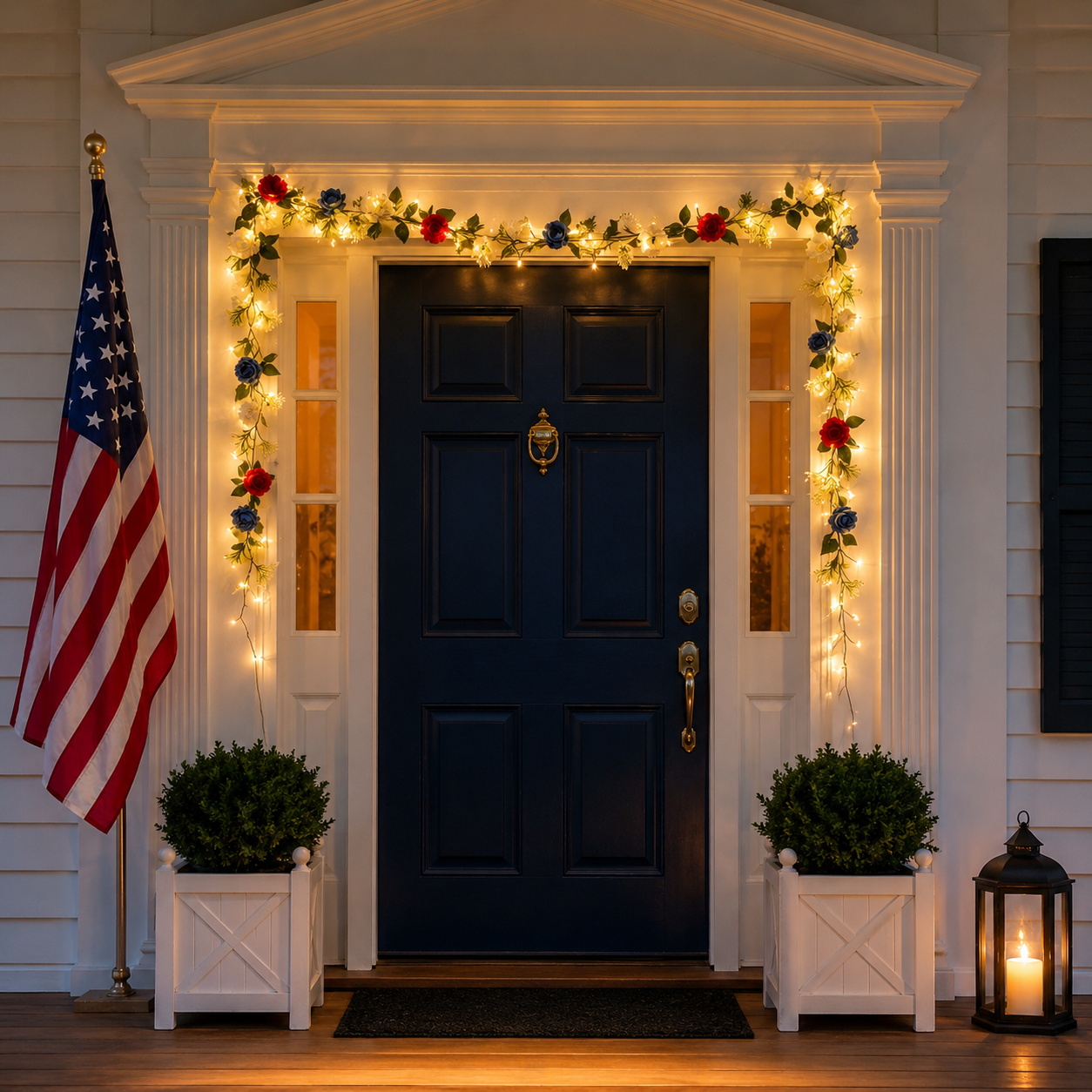 Lighted Patriotic Rose Garland