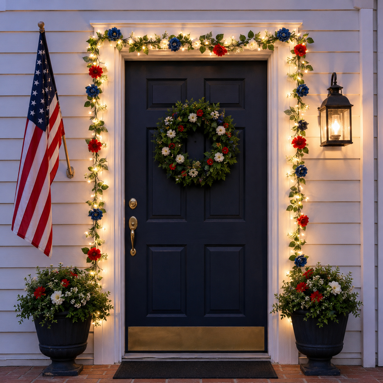 Lighted Patriotic Rose Garland