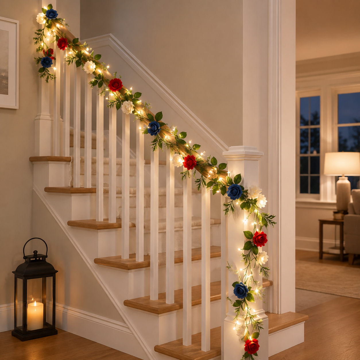 Lighted Patriotic Rose Garland