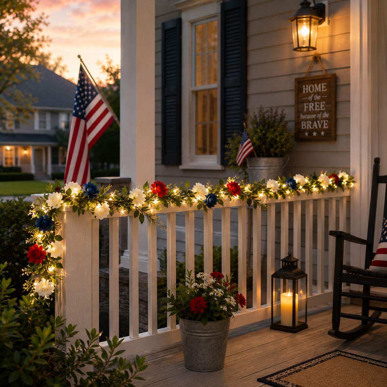 Lighted Patriotic Rose Garland