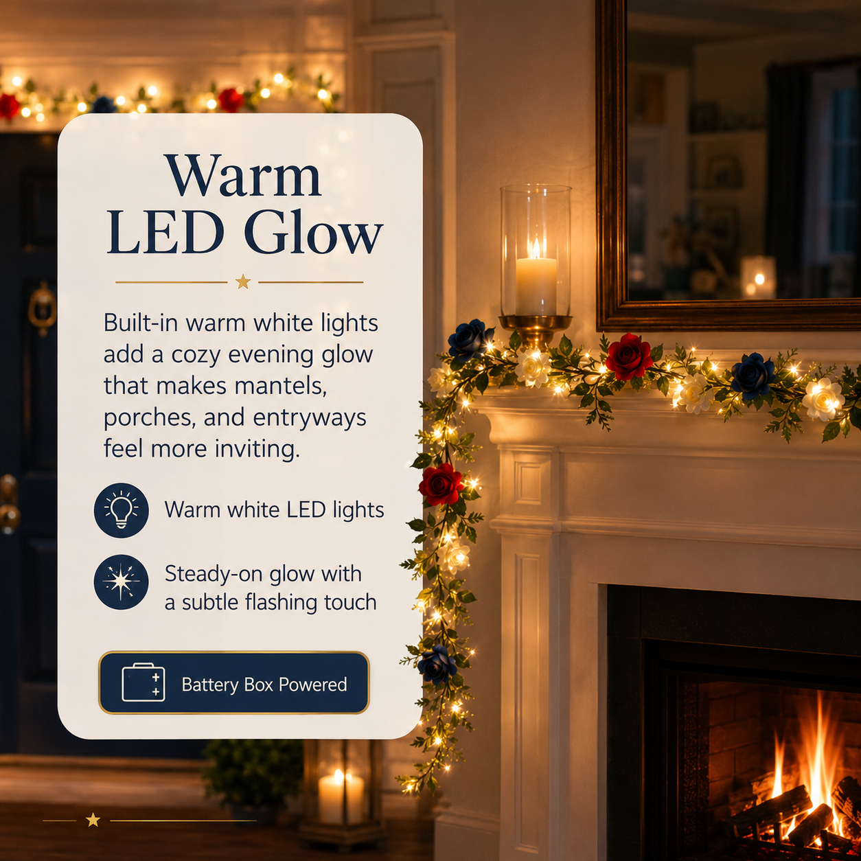 6.6-Ft Lighted Patriotic Rose Garland