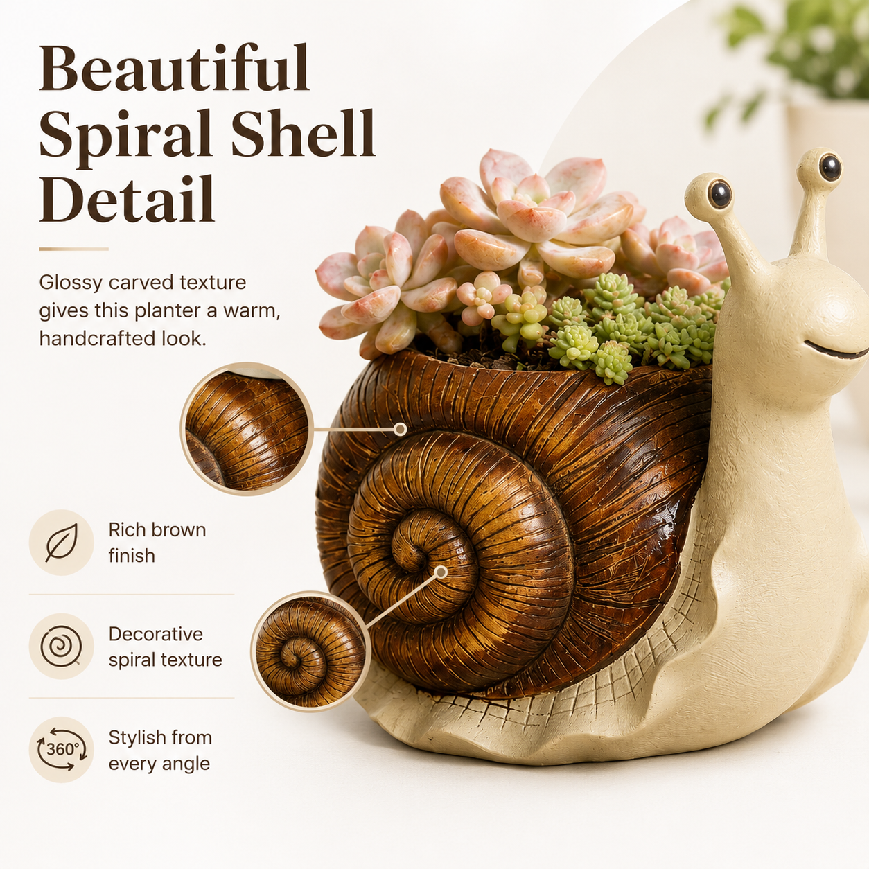 Snail Succulent Planter Whimsical Garden Decor Pot