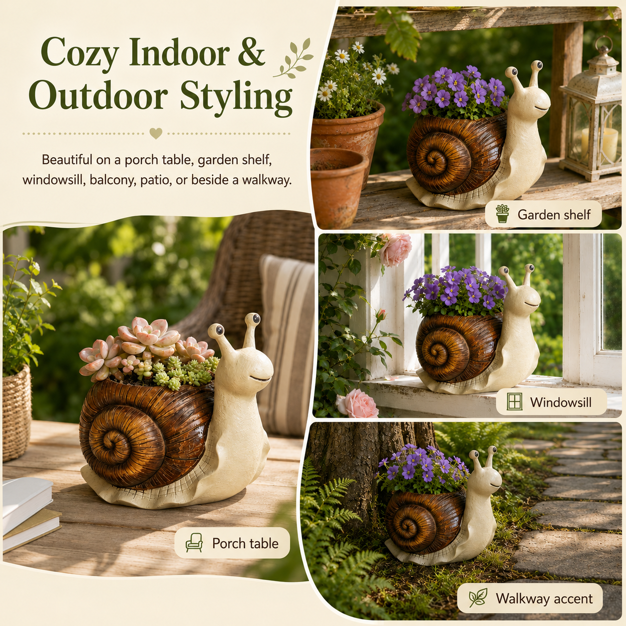 Snail Succulent Planter Whimsical Garden Decor Pot