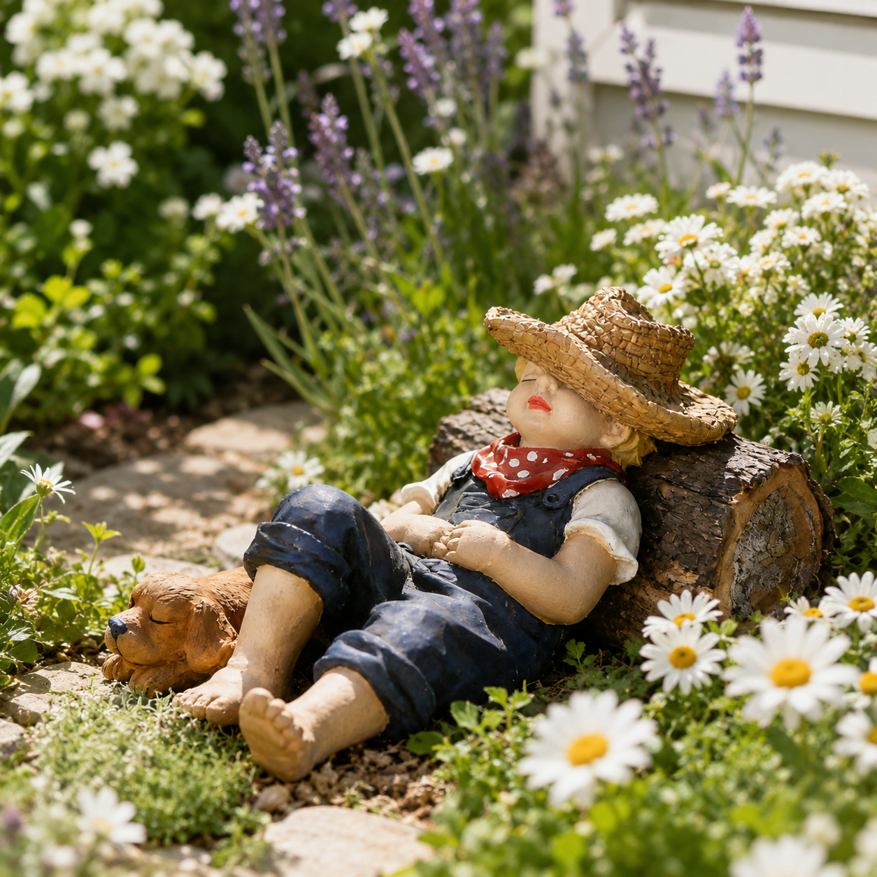 Sleeping Boy & Dog Garden Statue
