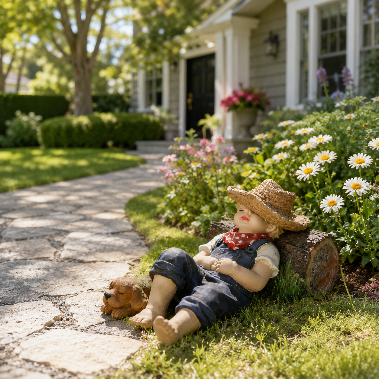 Sleeping Boy & Dog Garden Statue