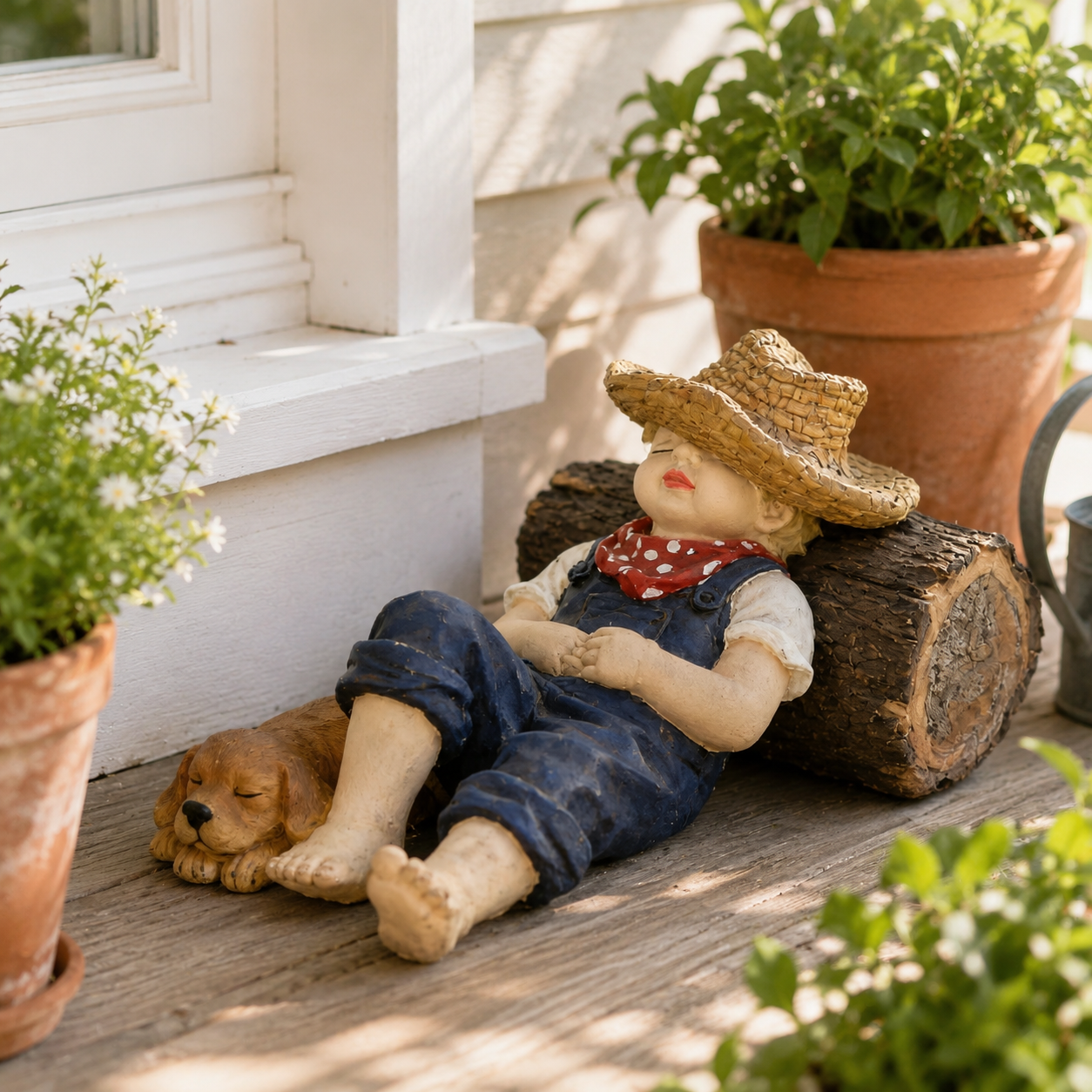 Sleeping Boy & Dog Garden Statue