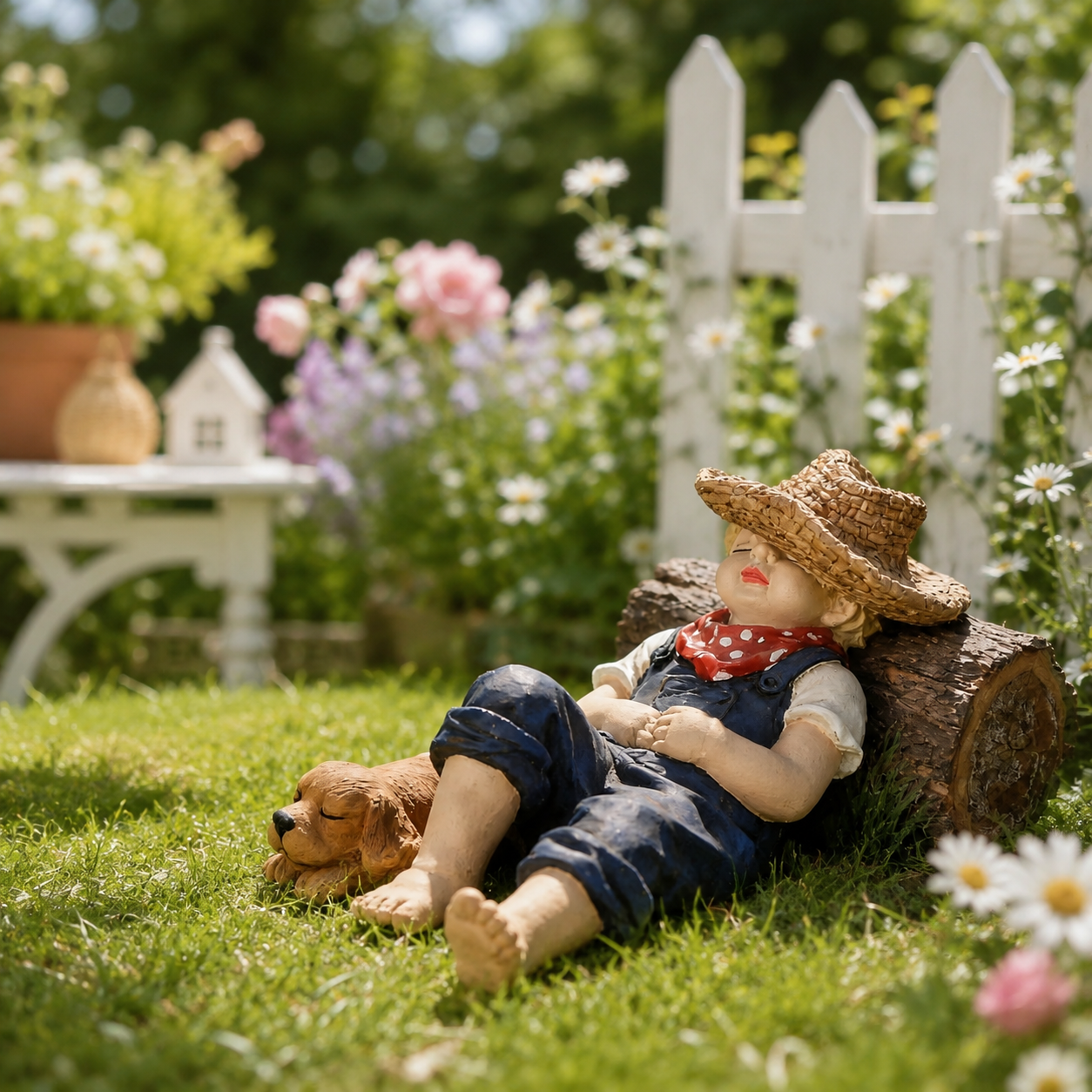 Sleeping Boy & Dog Garden Statue