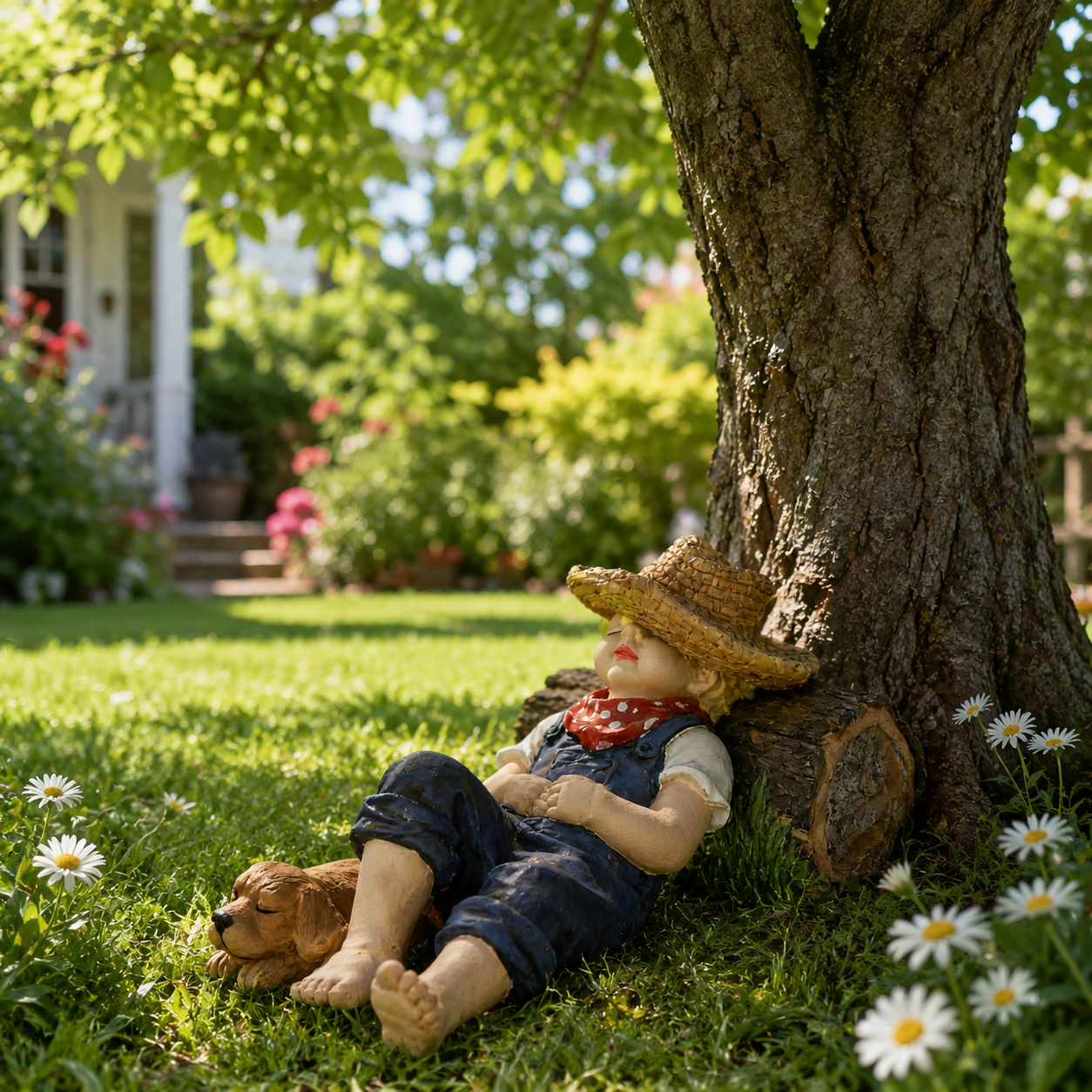Sleeping Boy & Dog Garden Statue