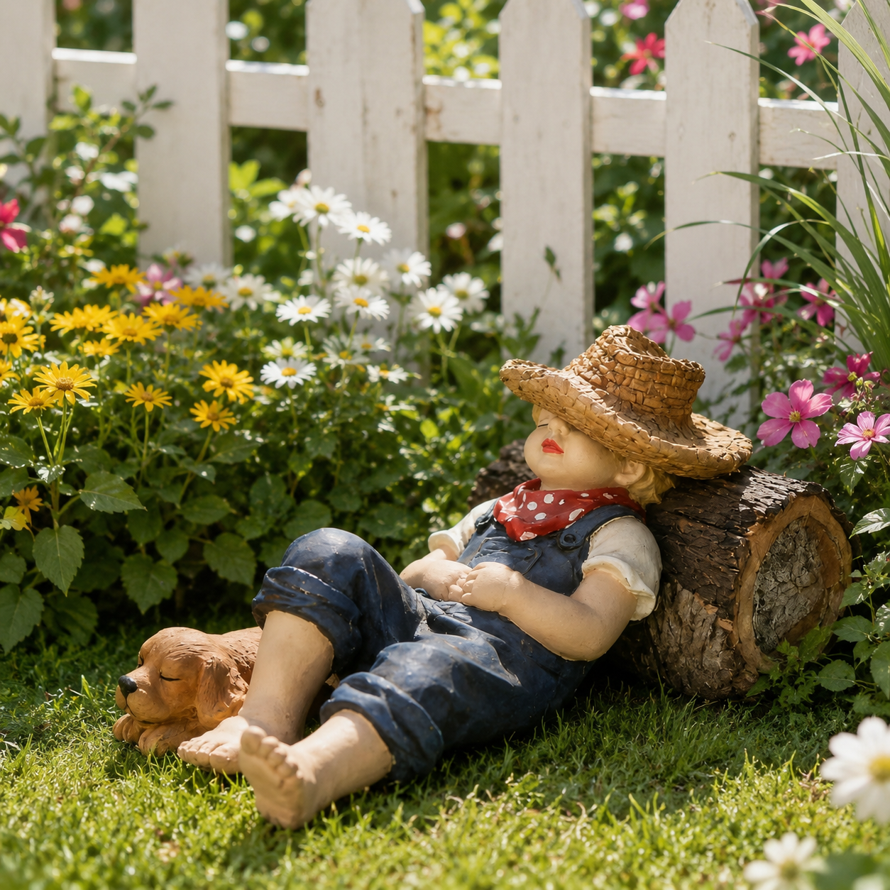 Sleeping Boy & Dog Garden Statue