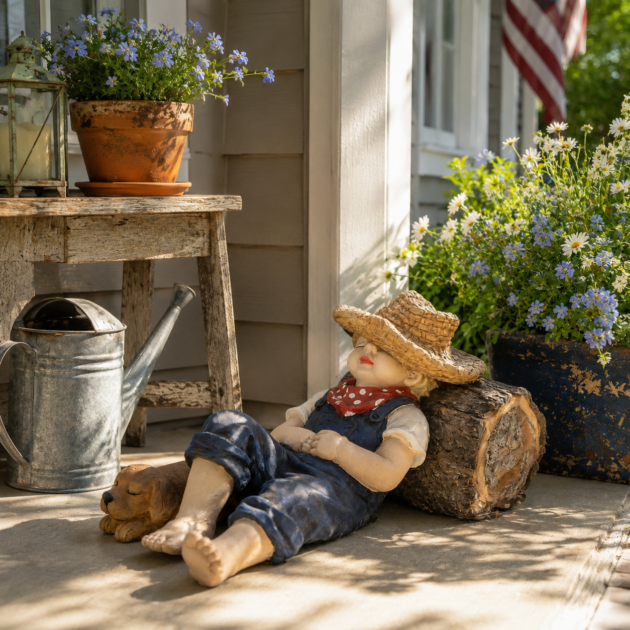 Sleeping Boy & Dog Garden Statue