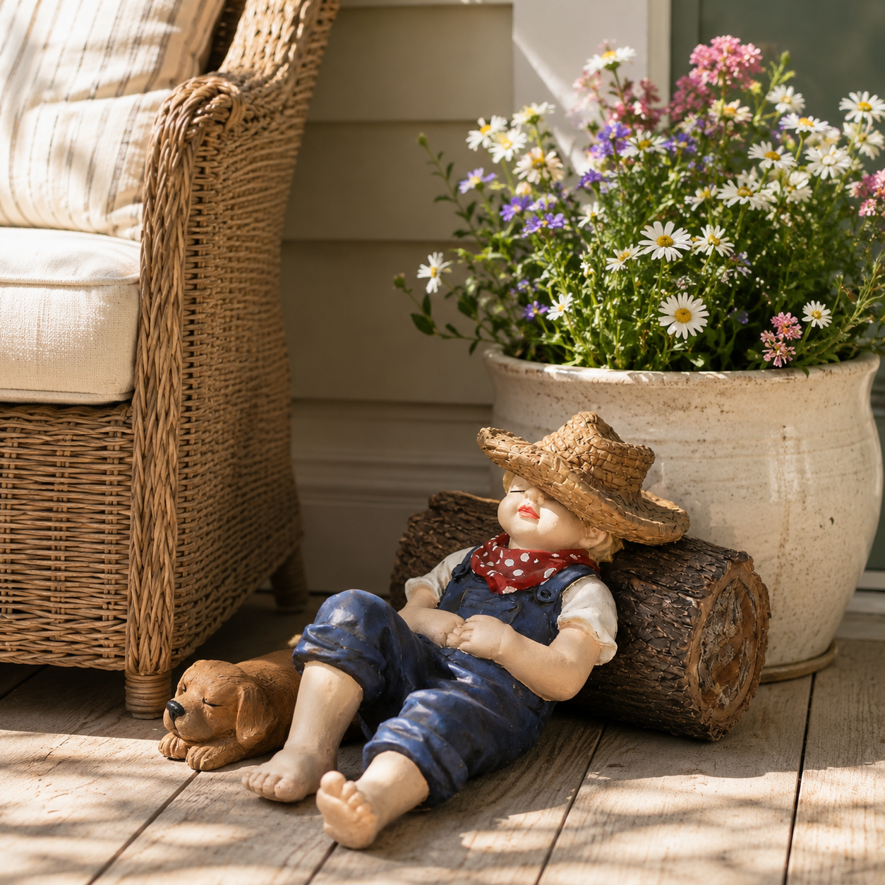Sleeping Boy & Dog Garden Statue
