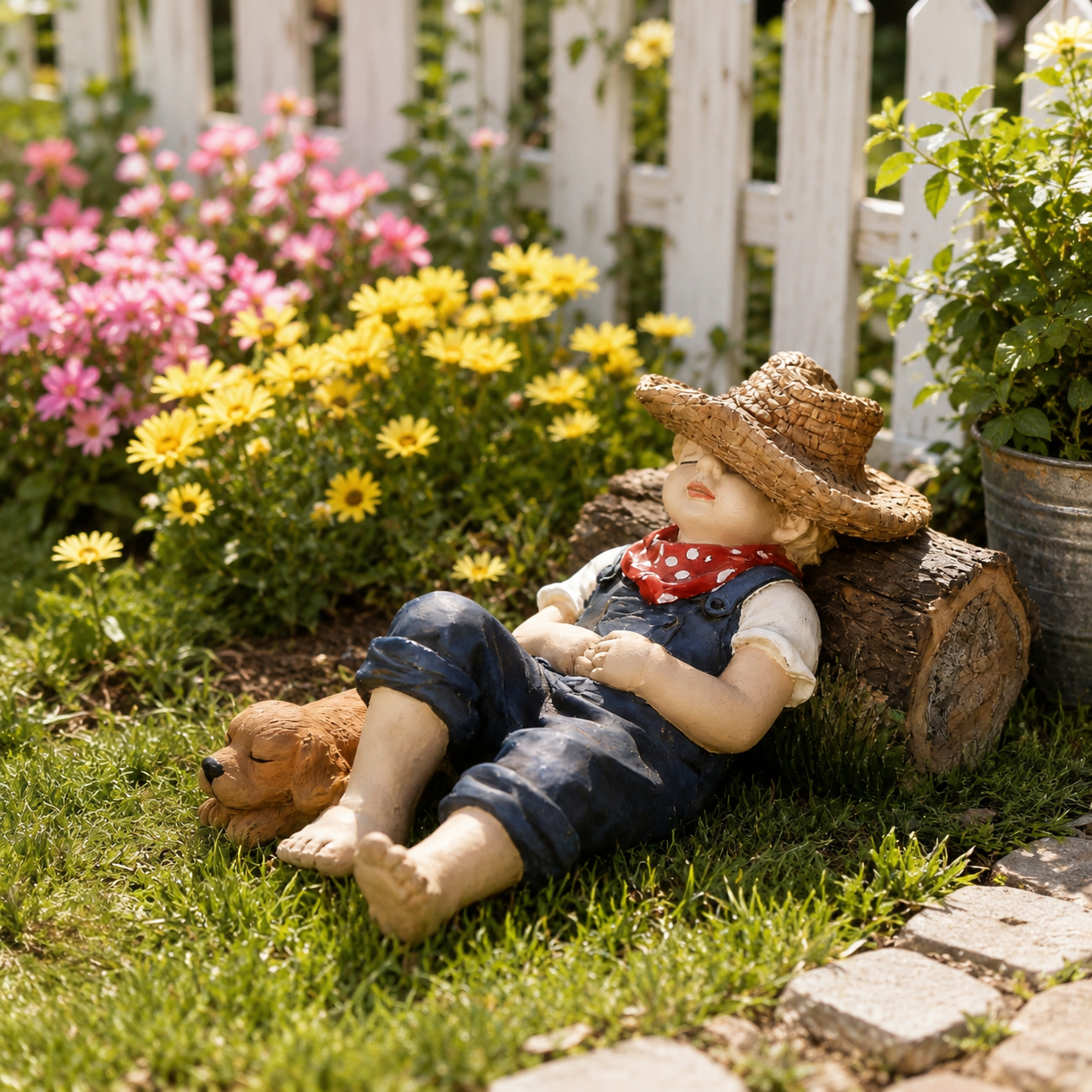 Sleeping Boy & Dog Garden Statue