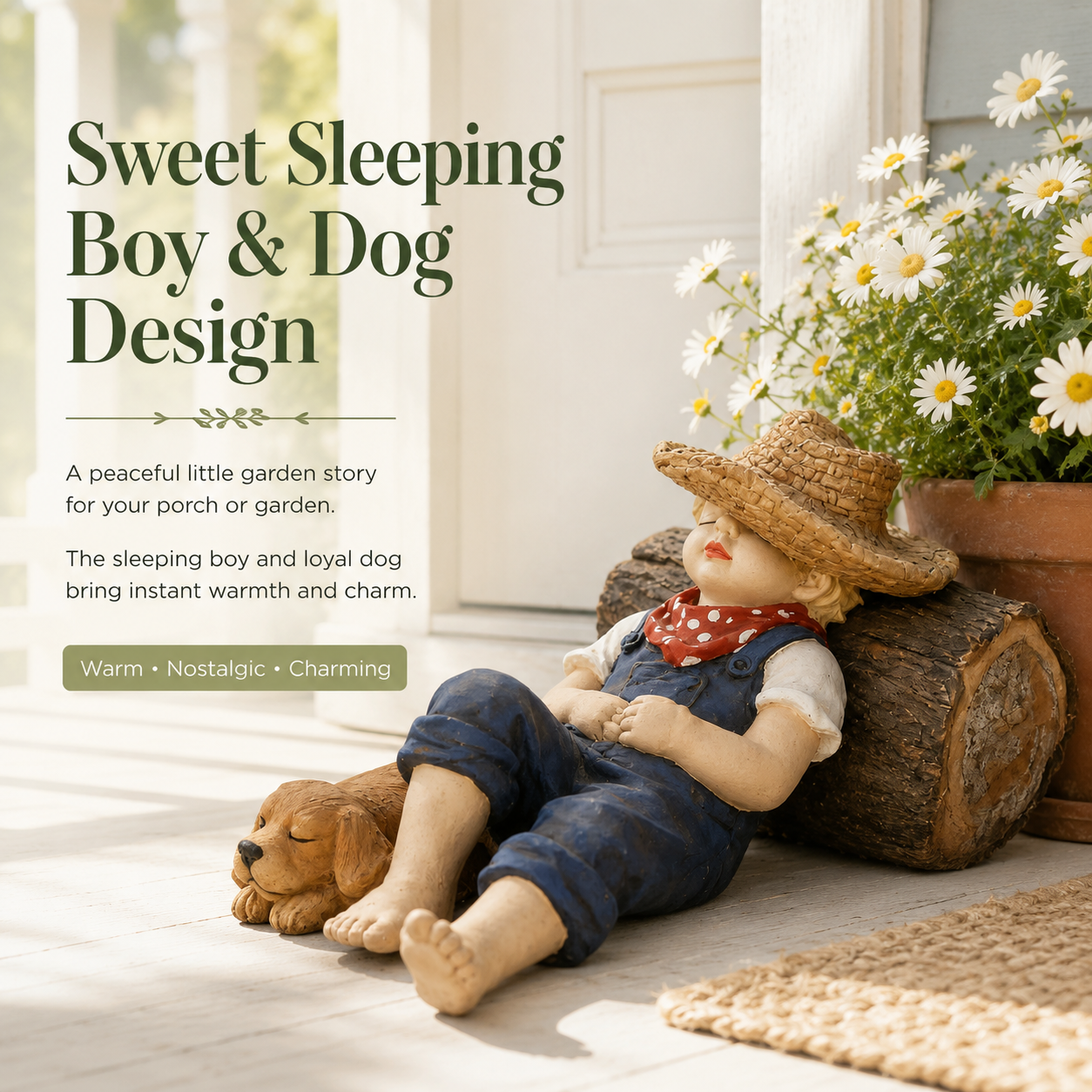 Sleeping Boy & Dog Garden Statue