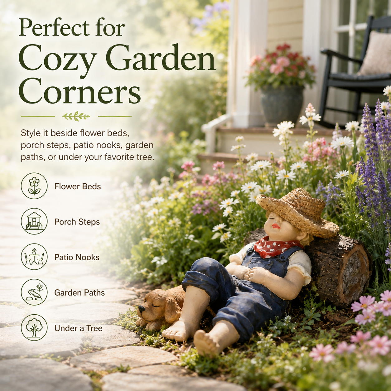 Sleeping Boy & Dog Garden Statue