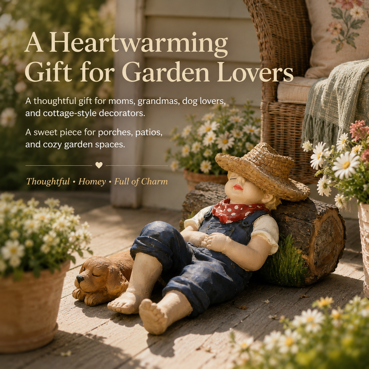 Sleeping Boy & Dog Garden Statue