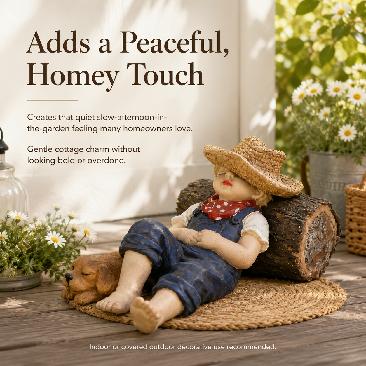Sleeping Boy & Dog Garden Statue