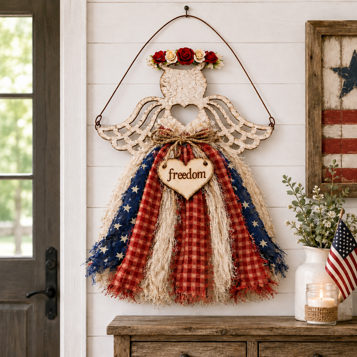 Lighted Patriotic Angel Hanging Decor