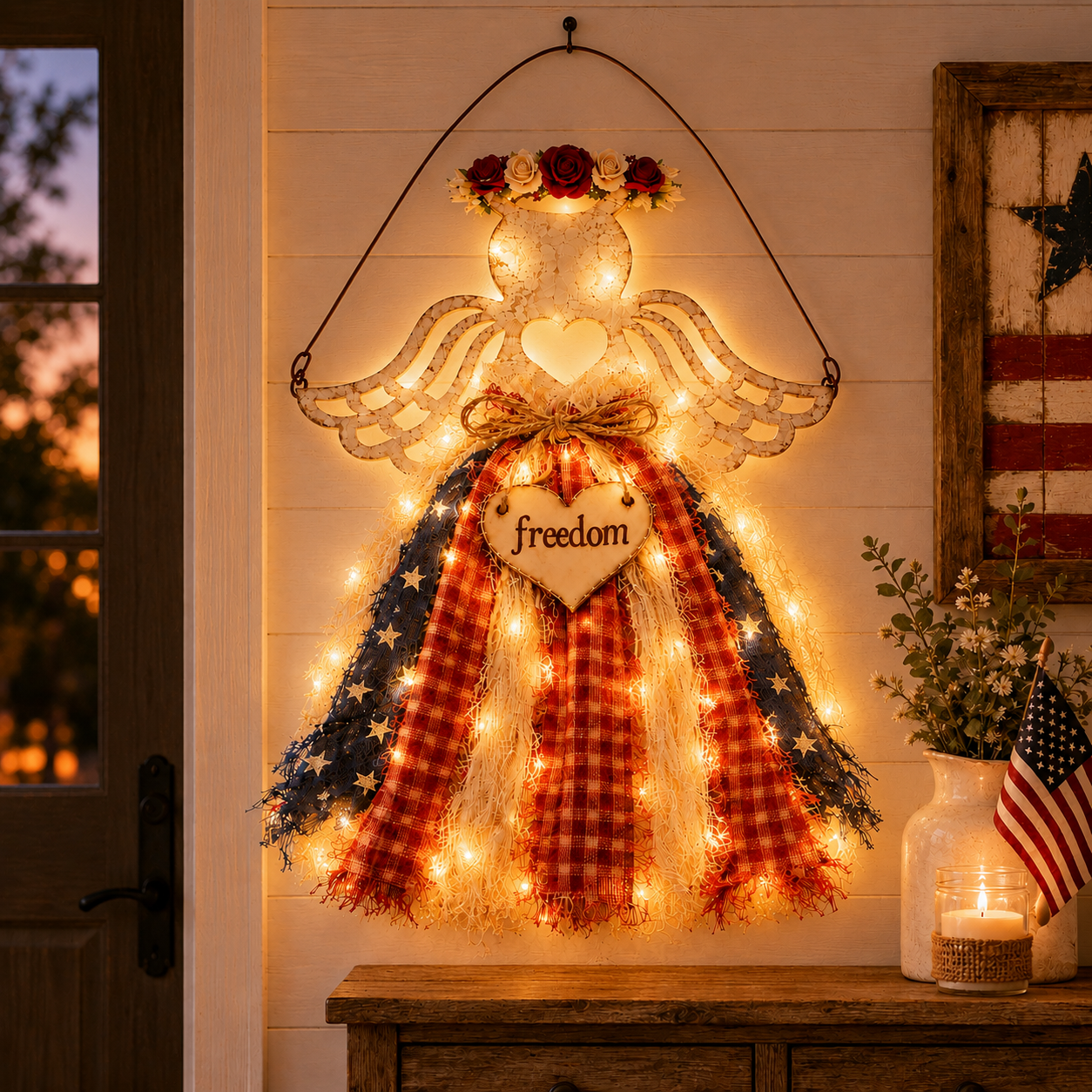 Lighted Patriotic Angel Hanging Decor