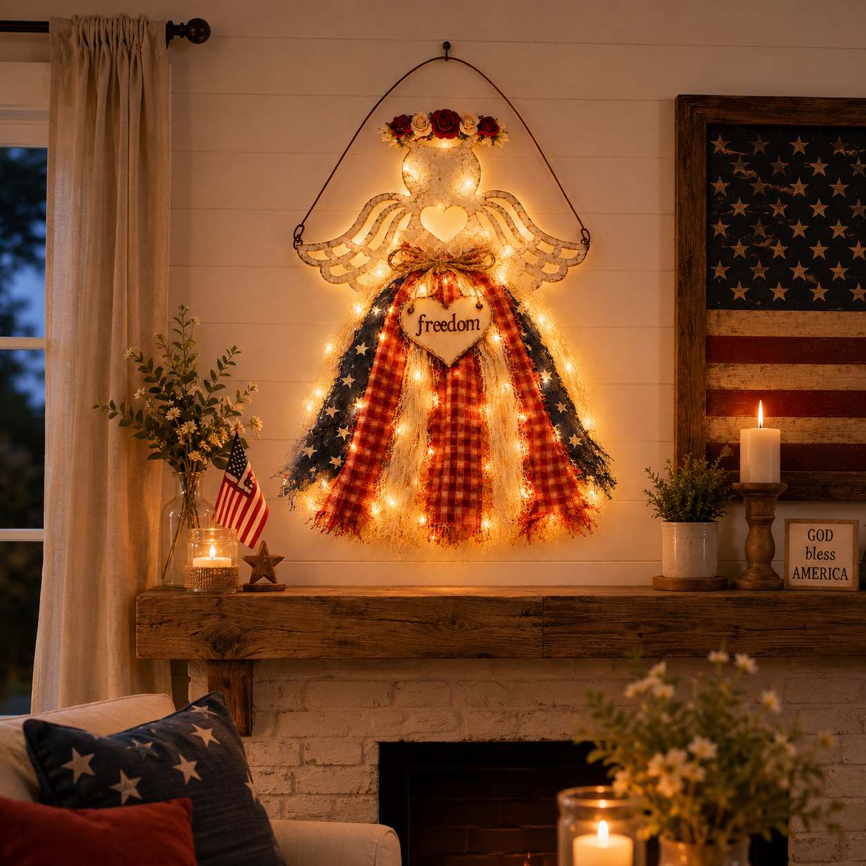 Lighted Patriotic Angel Hanging Decor