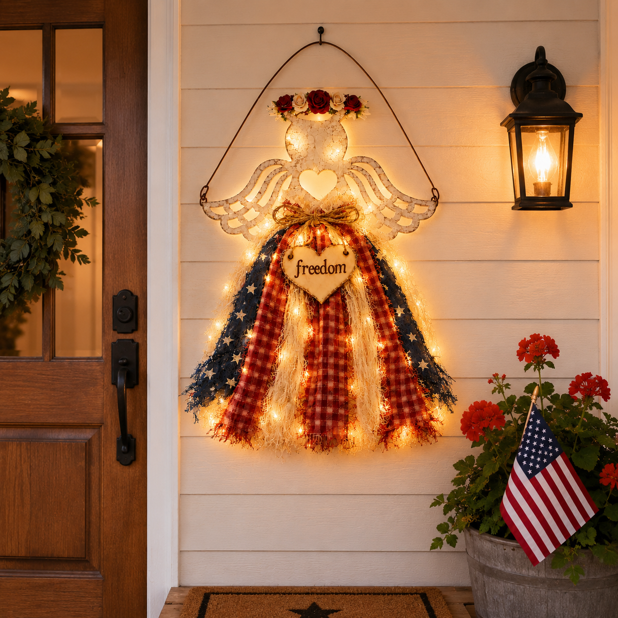 Lighted Patriotic Angel Hanging Decor