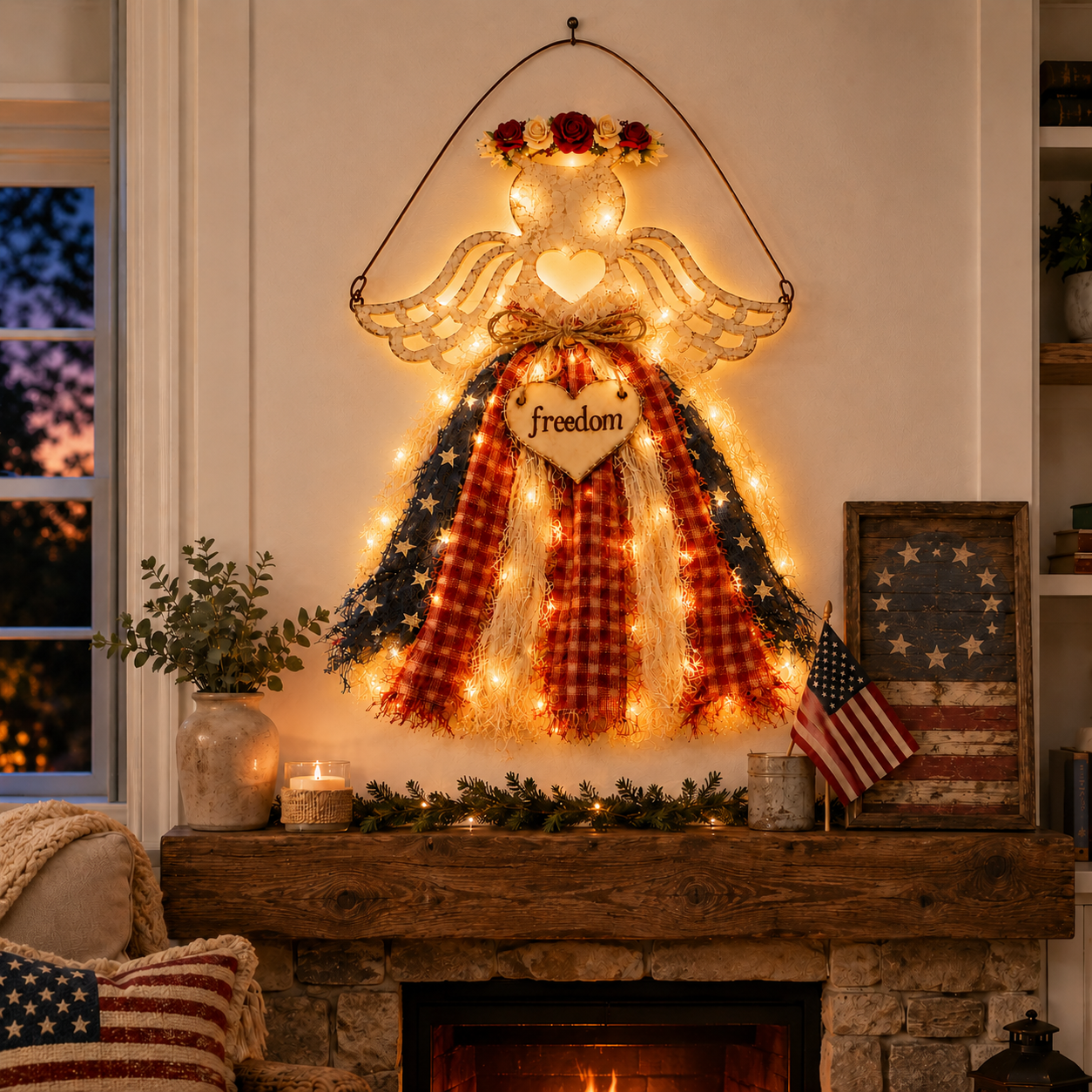 Lighted Patriotic Angel Hanging Decor