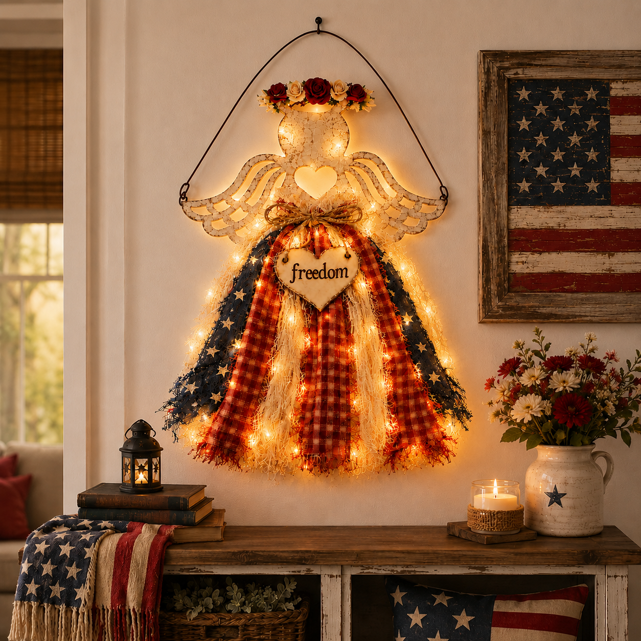 Lighted Patriotic Angel Hanging Decor
