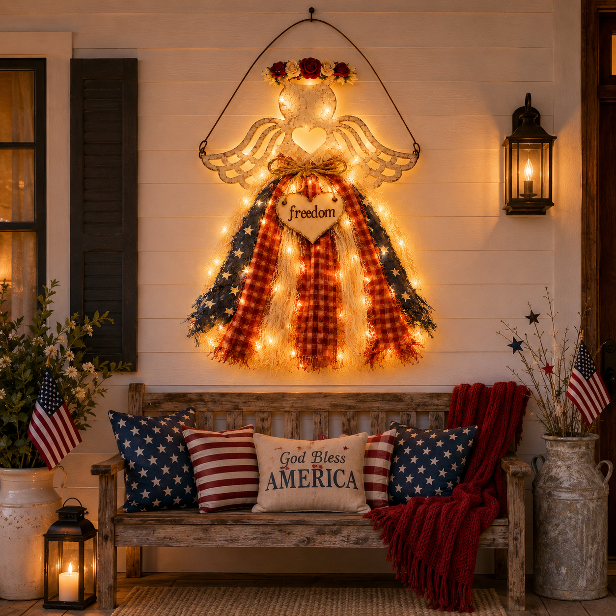 Lighted Patriotic Angel Hanging Decor