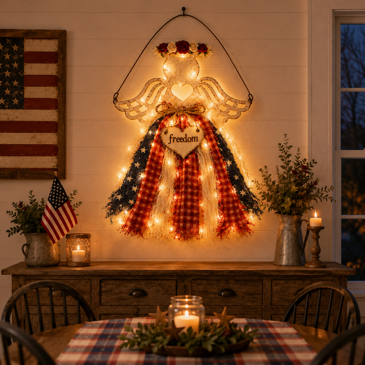 Lighted Patriotic Angel Hanging Decor