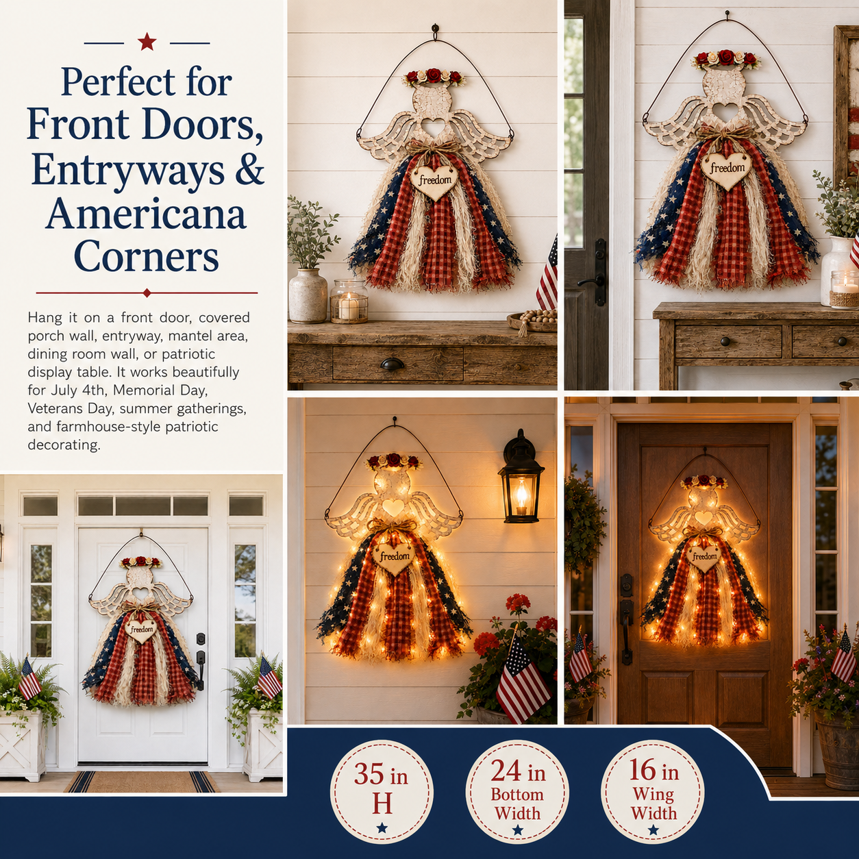 Lighted Patriotic Angel Hanging Decor