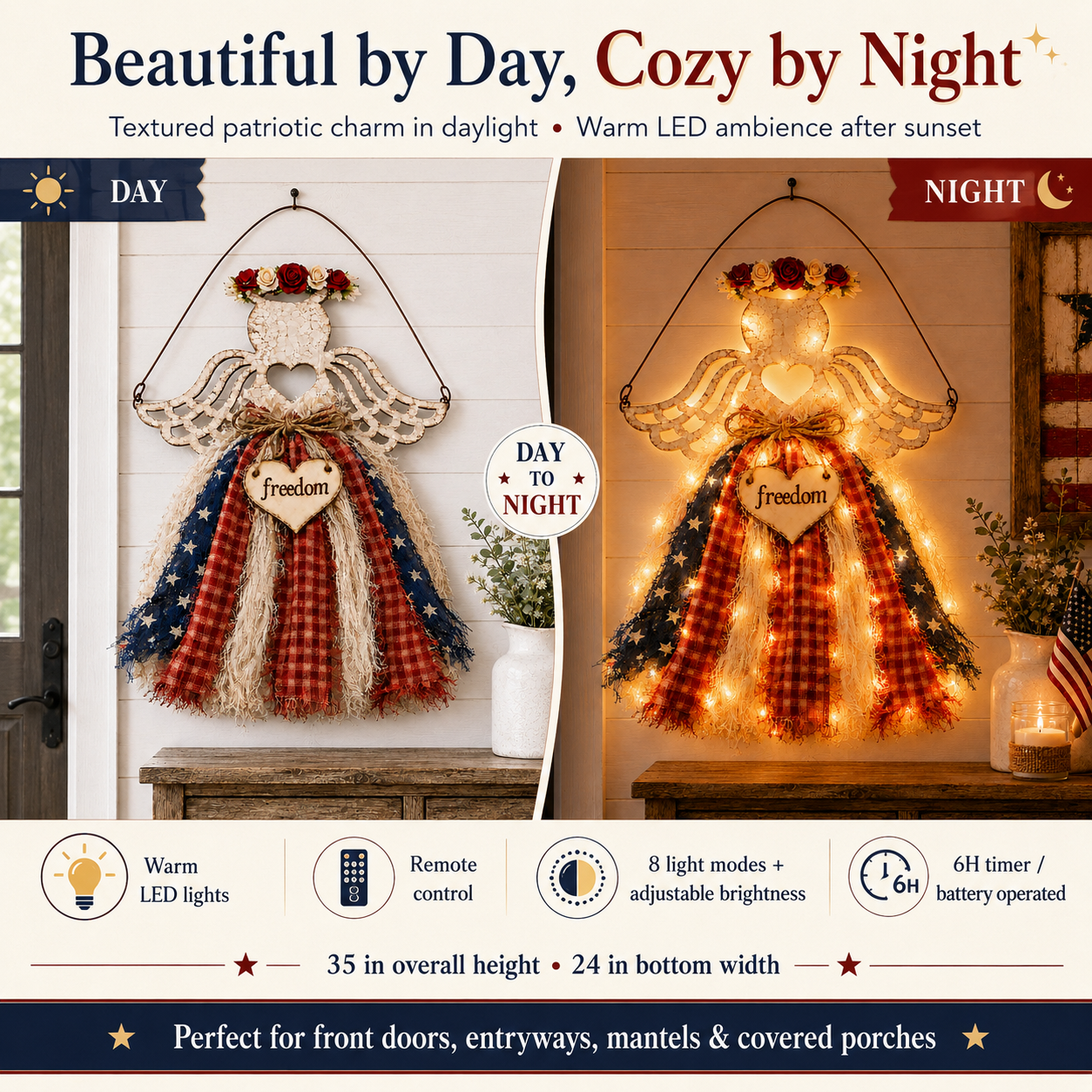 Lighted Patriotic Angel Hanging Decor