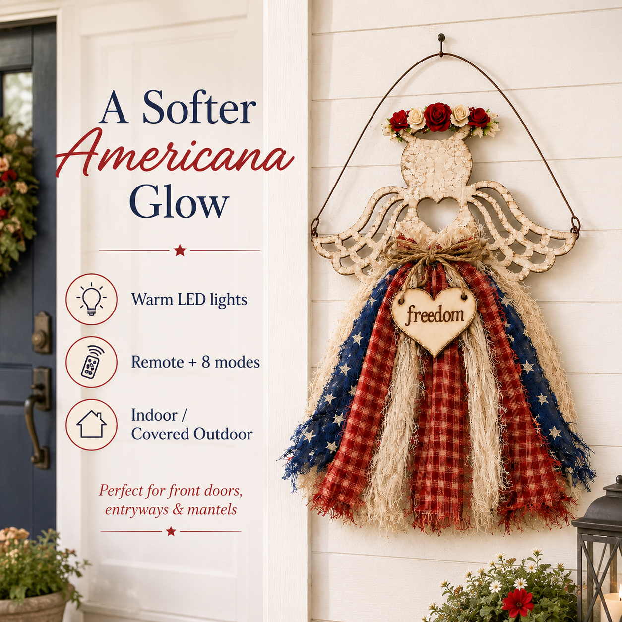 Lighted Patriotic Angel Hanging Decor
