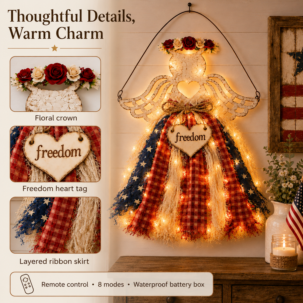 Lighted Patriotic Angel Hanging Decor
