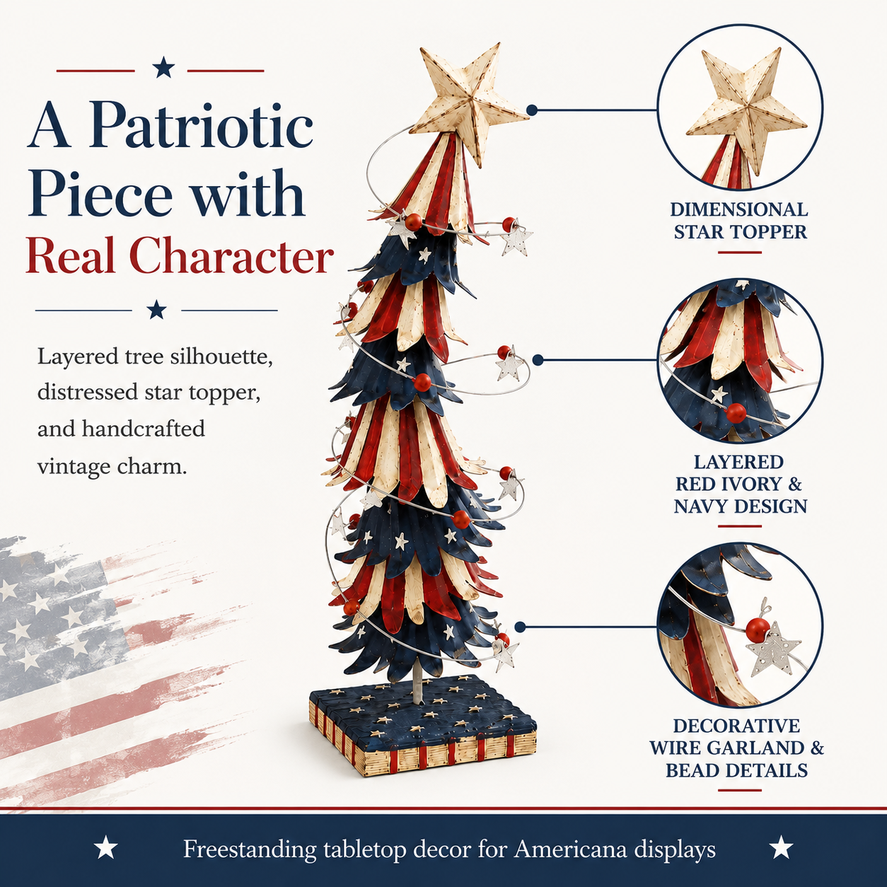 Patriotic Americana Star Tabletop Tree Decor