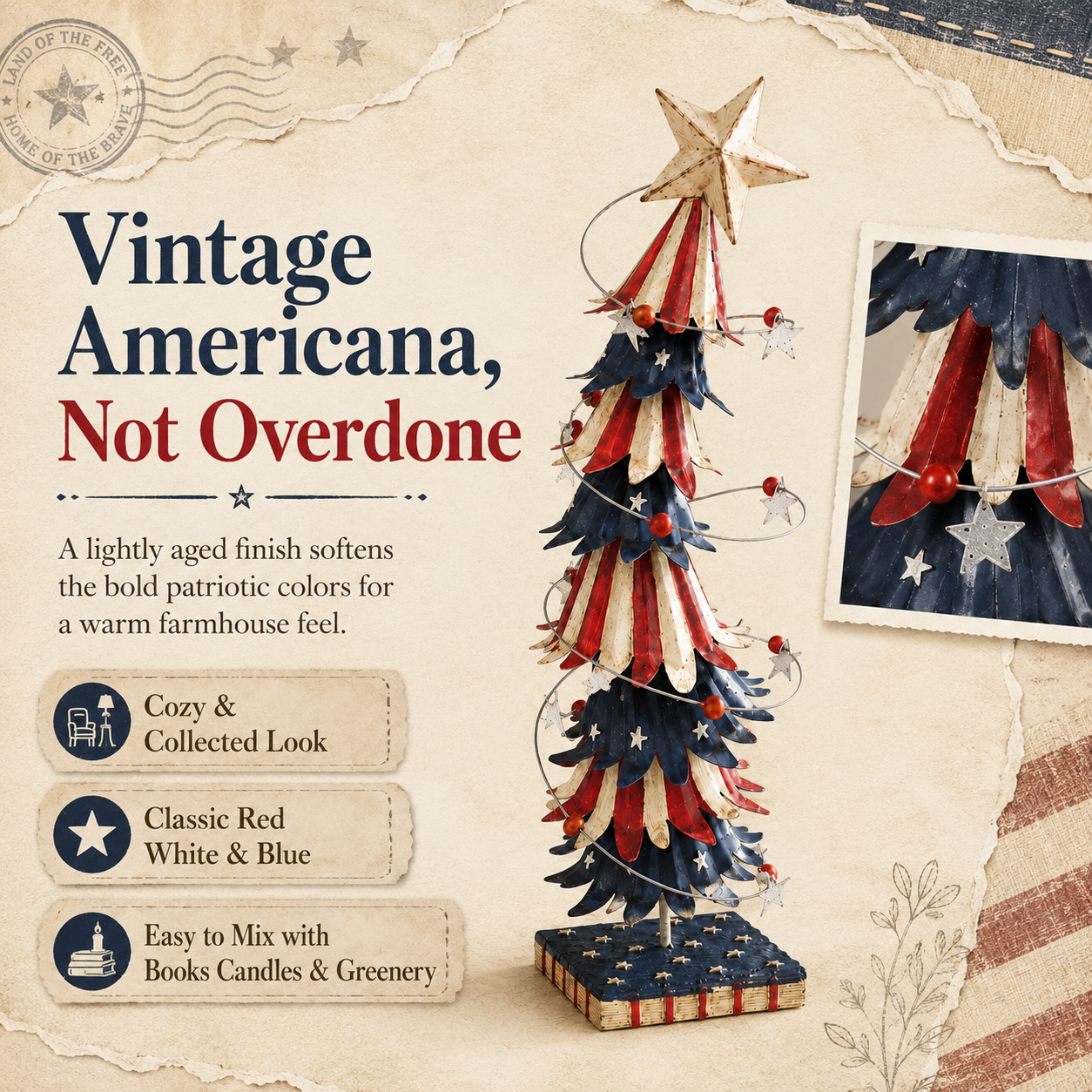 Patriotic Americana Star Tabletop Tree Decor